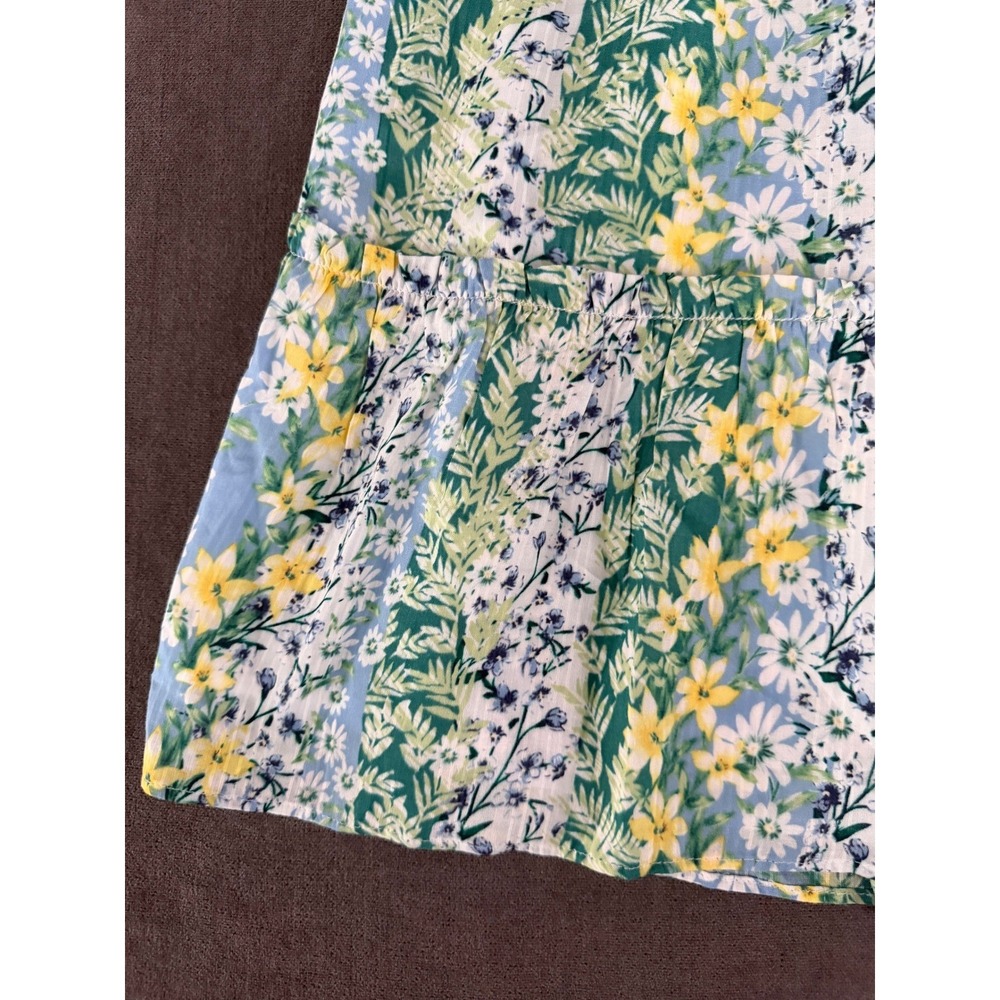 Loft Floral Tiered Mini Skirt Size L Green Yellow Cottagecore Garden Spring - Picture 2 of 8